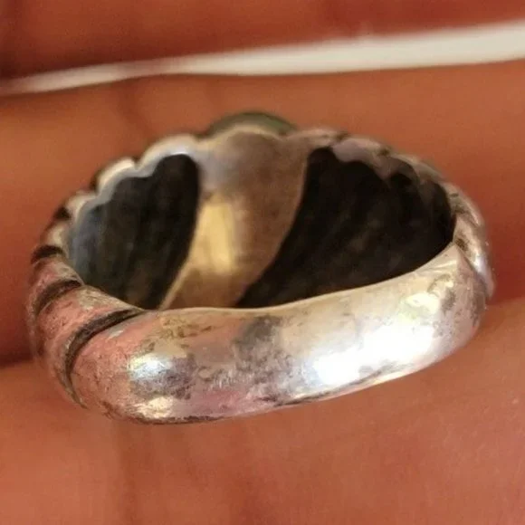 Chunky Southwest Native American chunky curved ribbed malachite 925 sterling rin - Picture 9 of 12